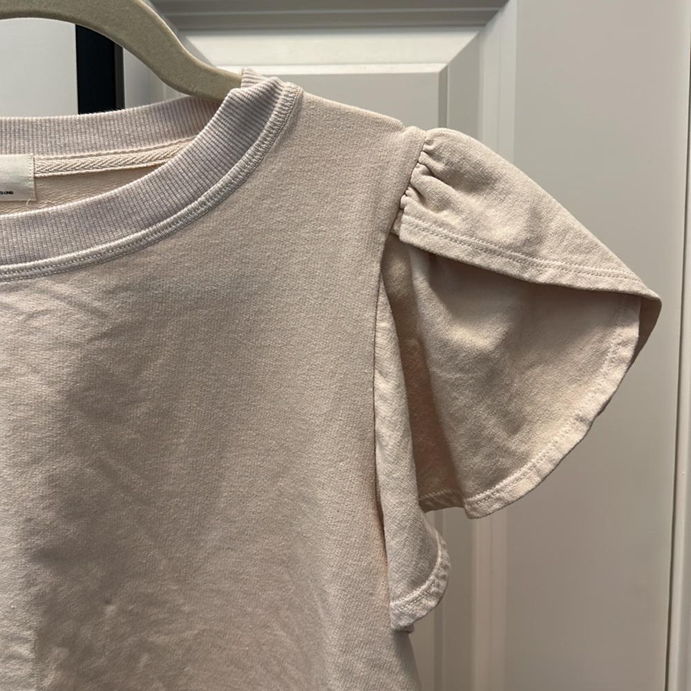 Anthropologie T.LA Ruffle Short Sleeve Top in Oatmeal NEW - Picture 3 of 6